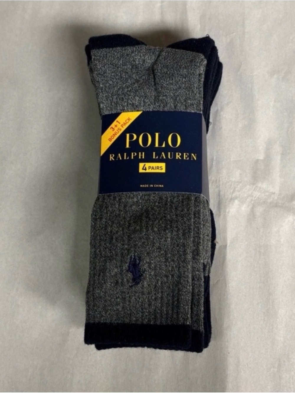 New Polo Ralph Lauren Socks Men’s 4 Pair Black & Gray Crew Sock Active Casual